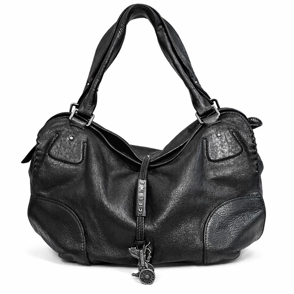 Celine Handbags - CELINE Vintage ‘Bittersweet’ Gunmetal Black Lambskin Leather Hobo Bag